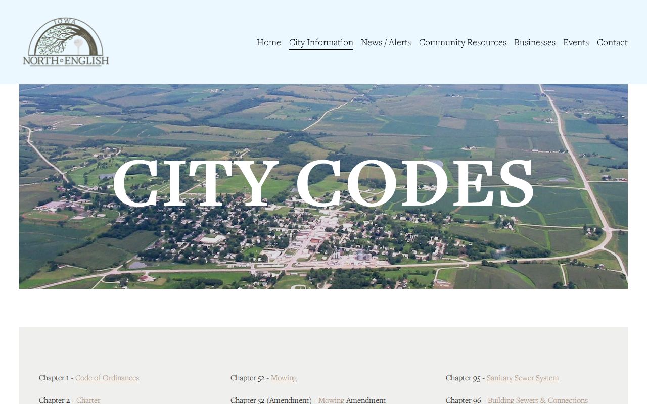 North English government page showing contract law enforcement and city code links